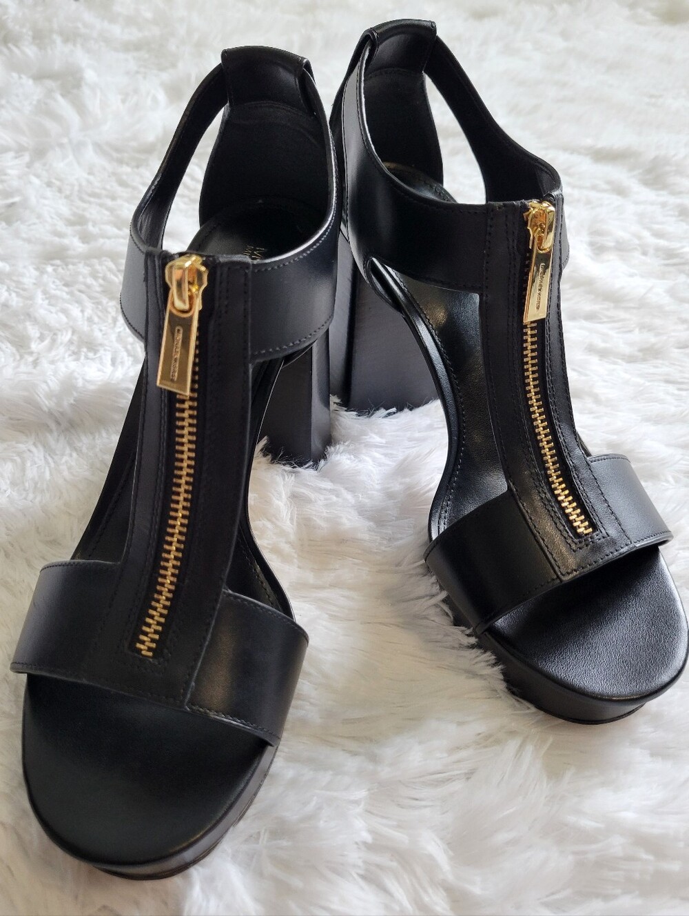 MICHAEL Michael Kors Berkley Mid Black Leather Platform Sandals 8.5M